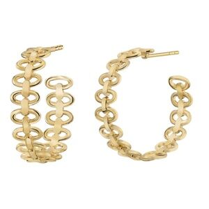 14K Yellow Gold Over Brass Landscape Link Hoop Earrings